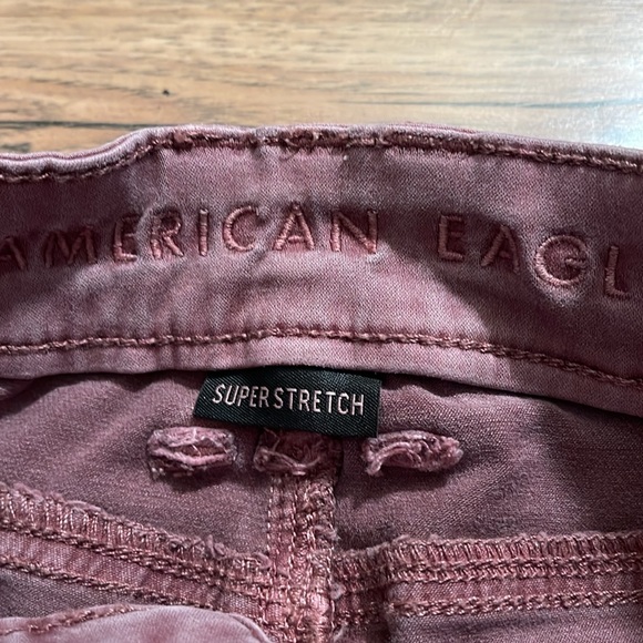 Like New American Eagle Front Tie Super Stretch Jeggings Hi-Rise Size 00 Mauve - Picture 3 of 5